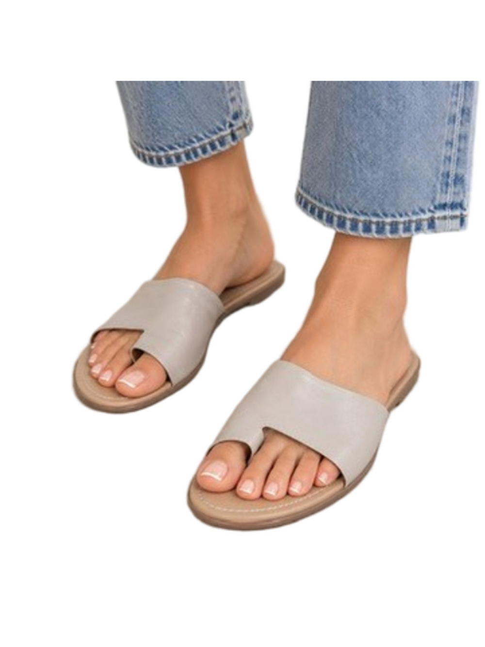 VANELi Tallis Beige Leather Toe Loop Slide Sandals Flat Minimalist Mules Sz 9.5